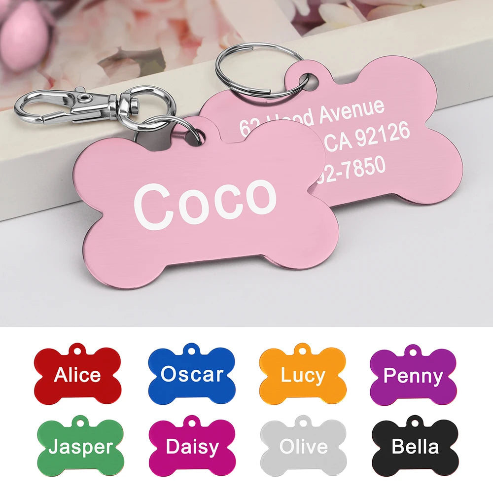 Bone Shaped Pet ID Tag Personalized Dog Cat Name Tags