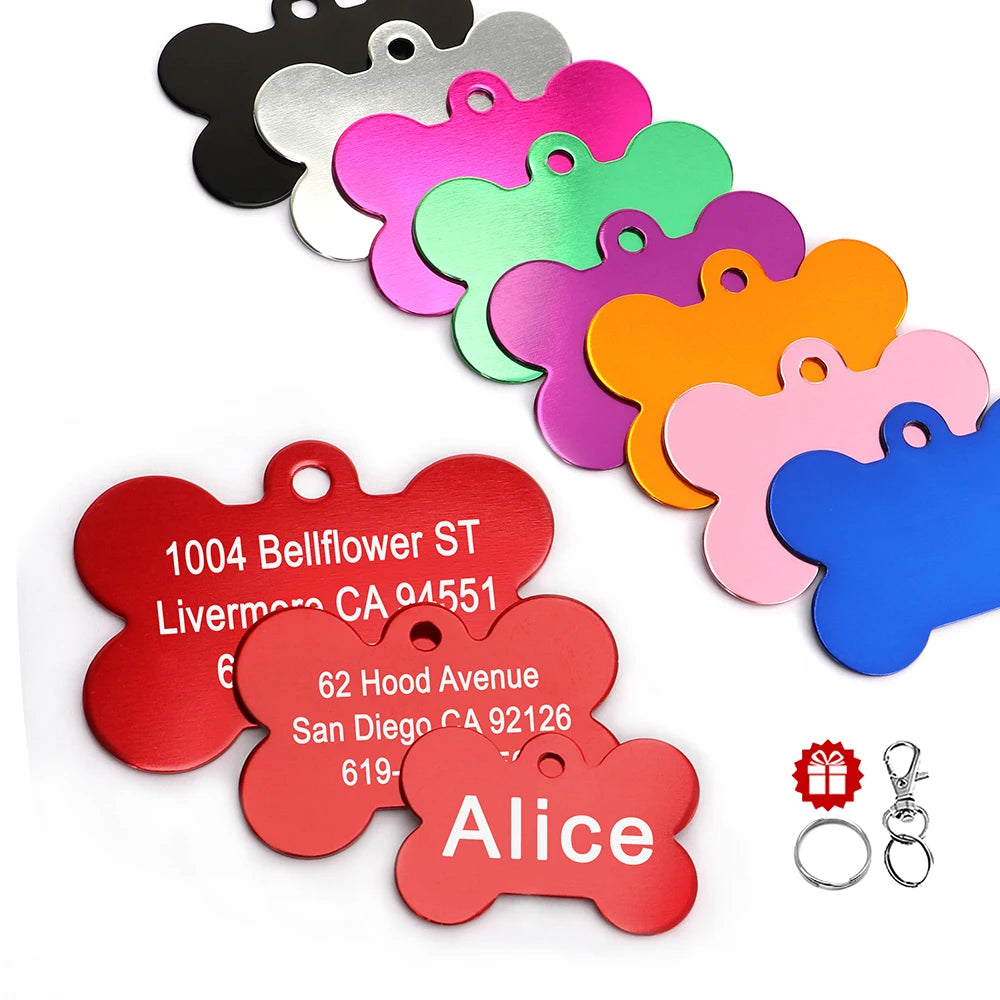Bone Shaped Pet ID Tag Personalized Dog Cat Name Tags