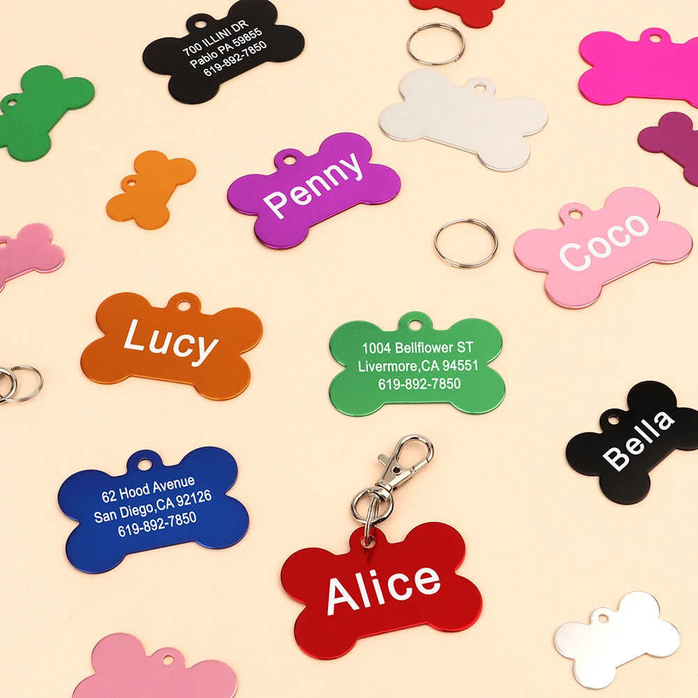 Bone Shaped Pet ID Tag Personalized Dog Cat Name Tags