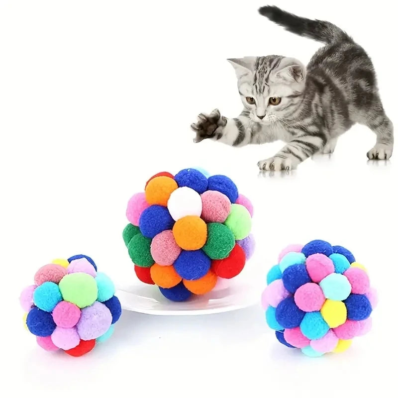 Pet Elastic Bell Ball Self Hi Ball Playing Cat Colorful Woolen Ball