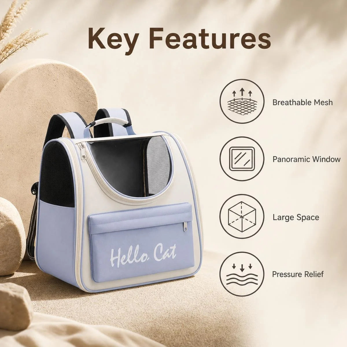 Pet Carrier Backpack Waterproof Oxford Sturdy Aluminum Frame Travel Cat Dog Bag 