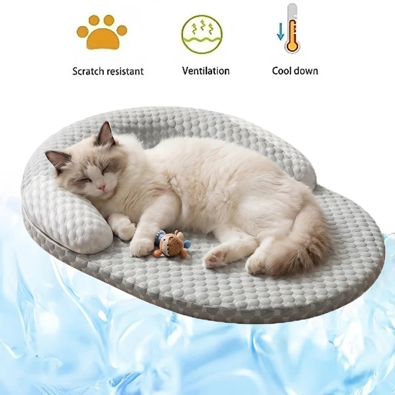 Cooling Dog Bed Summer Ice Silk Cat Mat Oval Pet Nest Breathable Heat Dissipation 