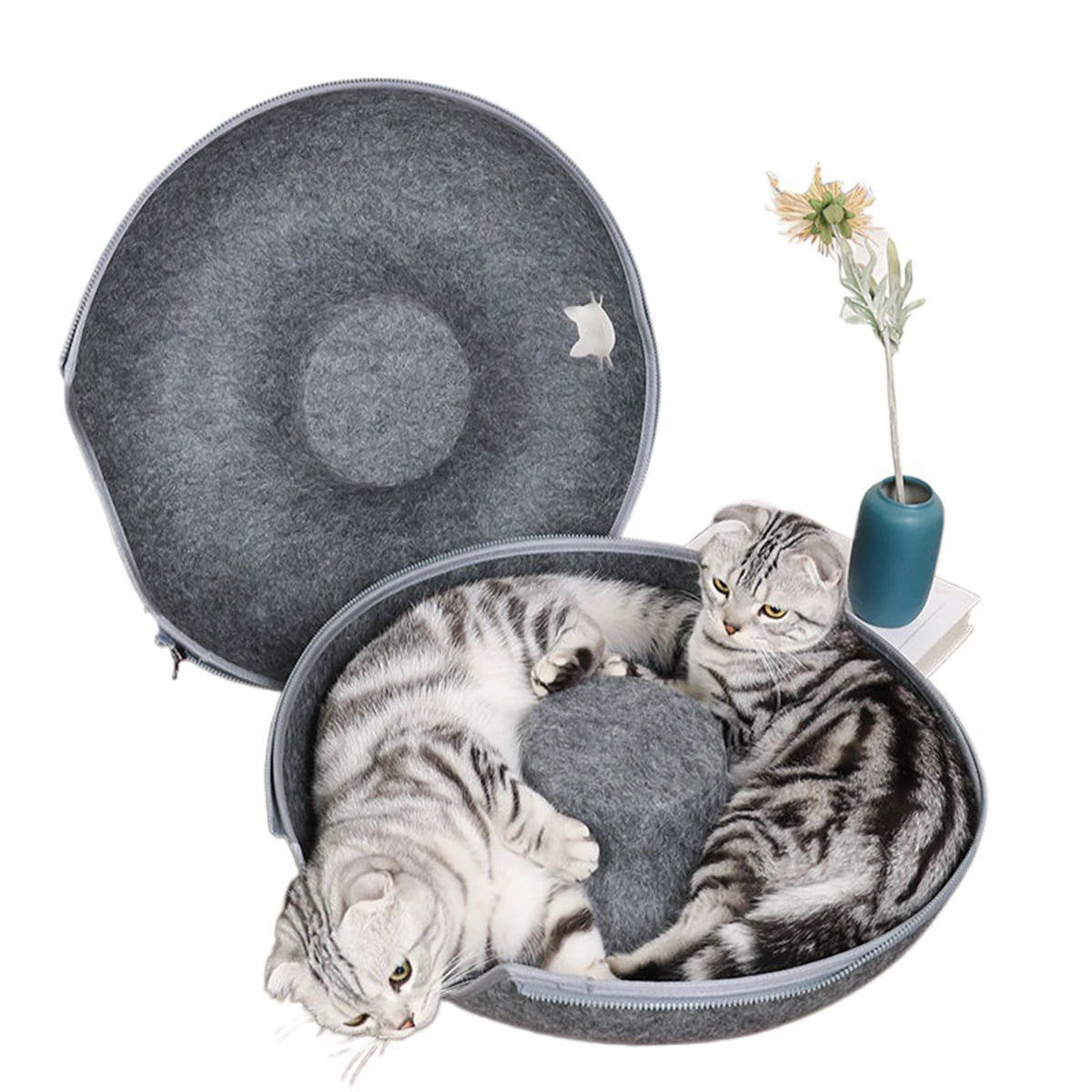 Interactive Round Small Cat Tunnel Nest Felt Kittens