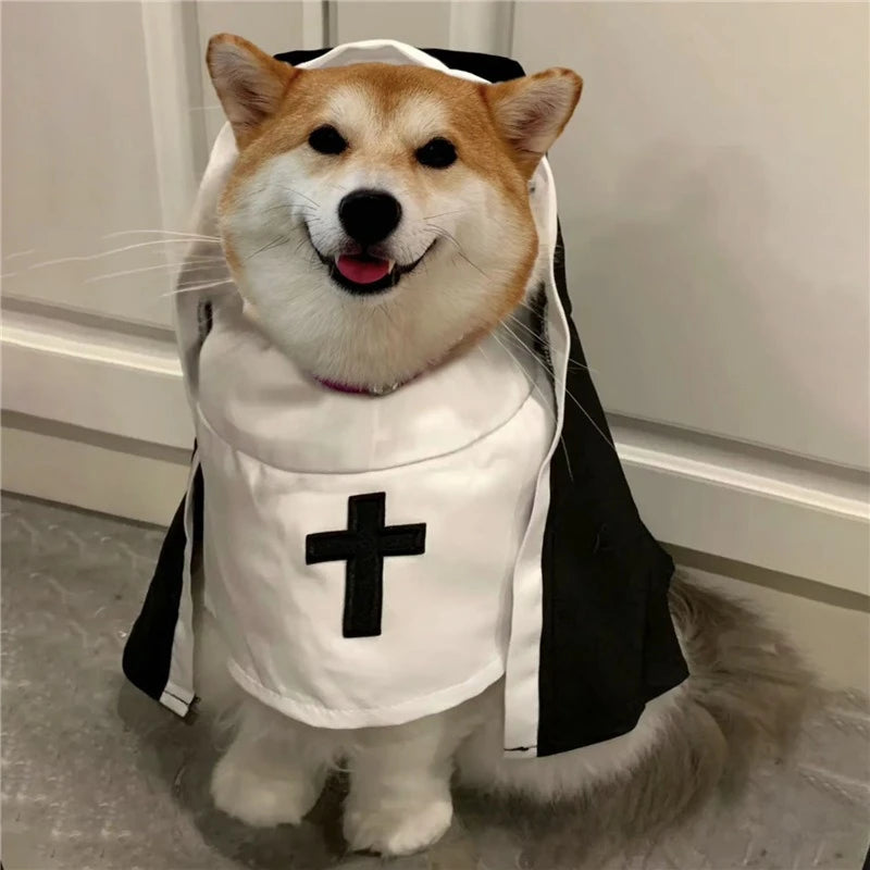 Halloween Cats Nun Costume Jesus Cross Print Kitty Clothes