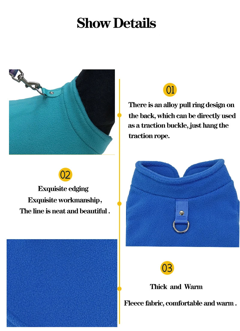 Warm Fleece Dogs Clothes Pet Dog Jacket Vest With D