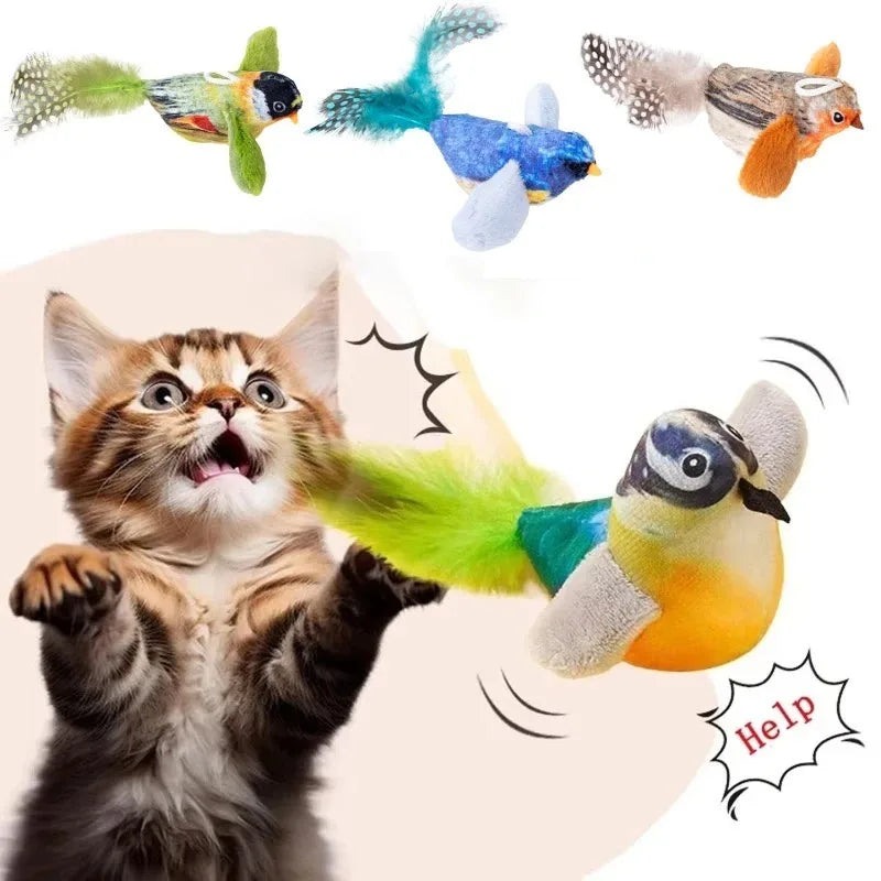 The Pet Cat Toy Emulates the Sound Bird to Amuse the Cat Elastic Rope to Relieve Boredom
