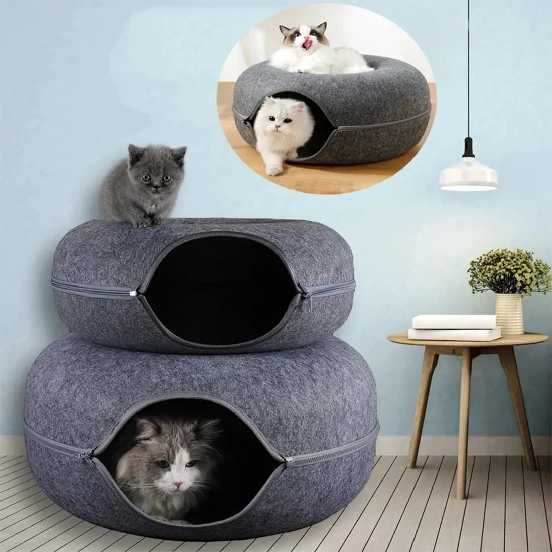 Interactive Round Small Cat Tunnel Nest Felt Kittens