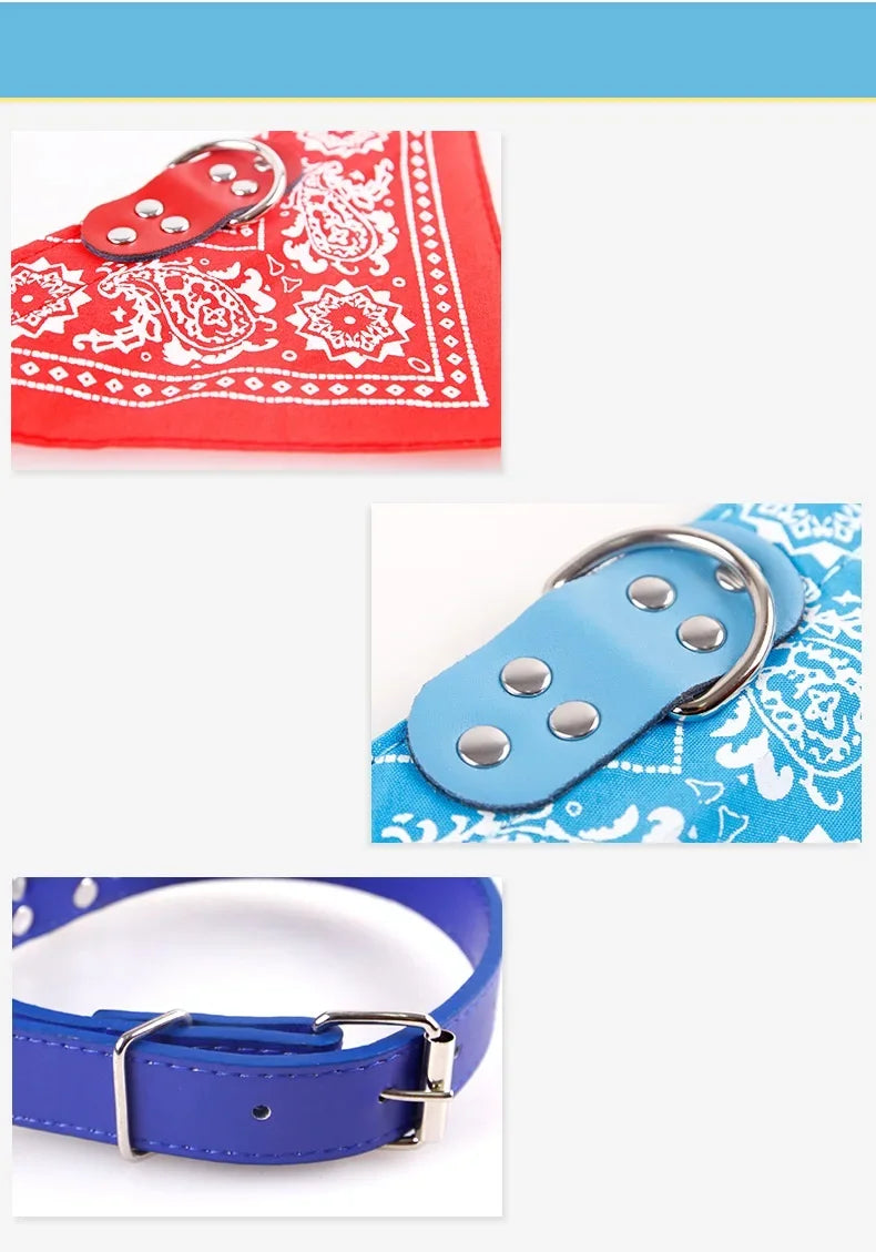 Adjustable Dog Bandana Leather Printed Soft Collar For Dog Pet