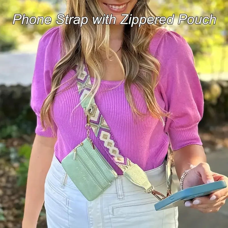 Phone Strap With Zippered Pouch For Women