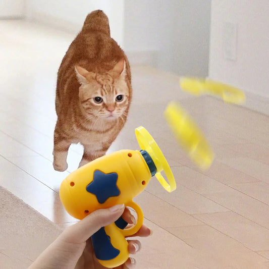 Training Toy For Kitten Mini Flying Disc Shooting Gun Chasing Games Cat Toys 