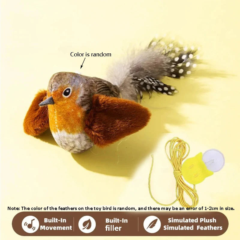 The Pet Cat Toy Emulates the Sound Bird to Amuse the Cat Elastic Rope to Relieve Boredom