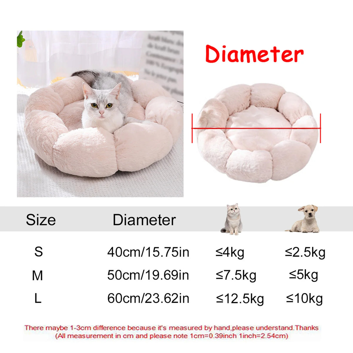 Round Pet Bed for Large Dog Bed Super Soft Cat Bed Plush Dog House for Medium Dog 