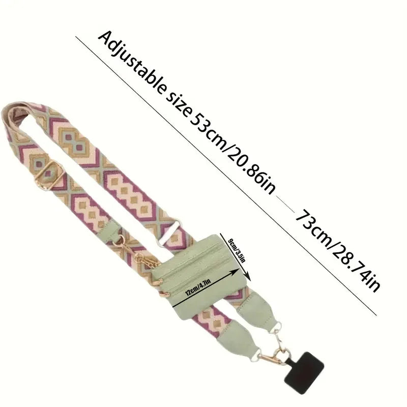 Phone Strap With Zippered Pouch For Women