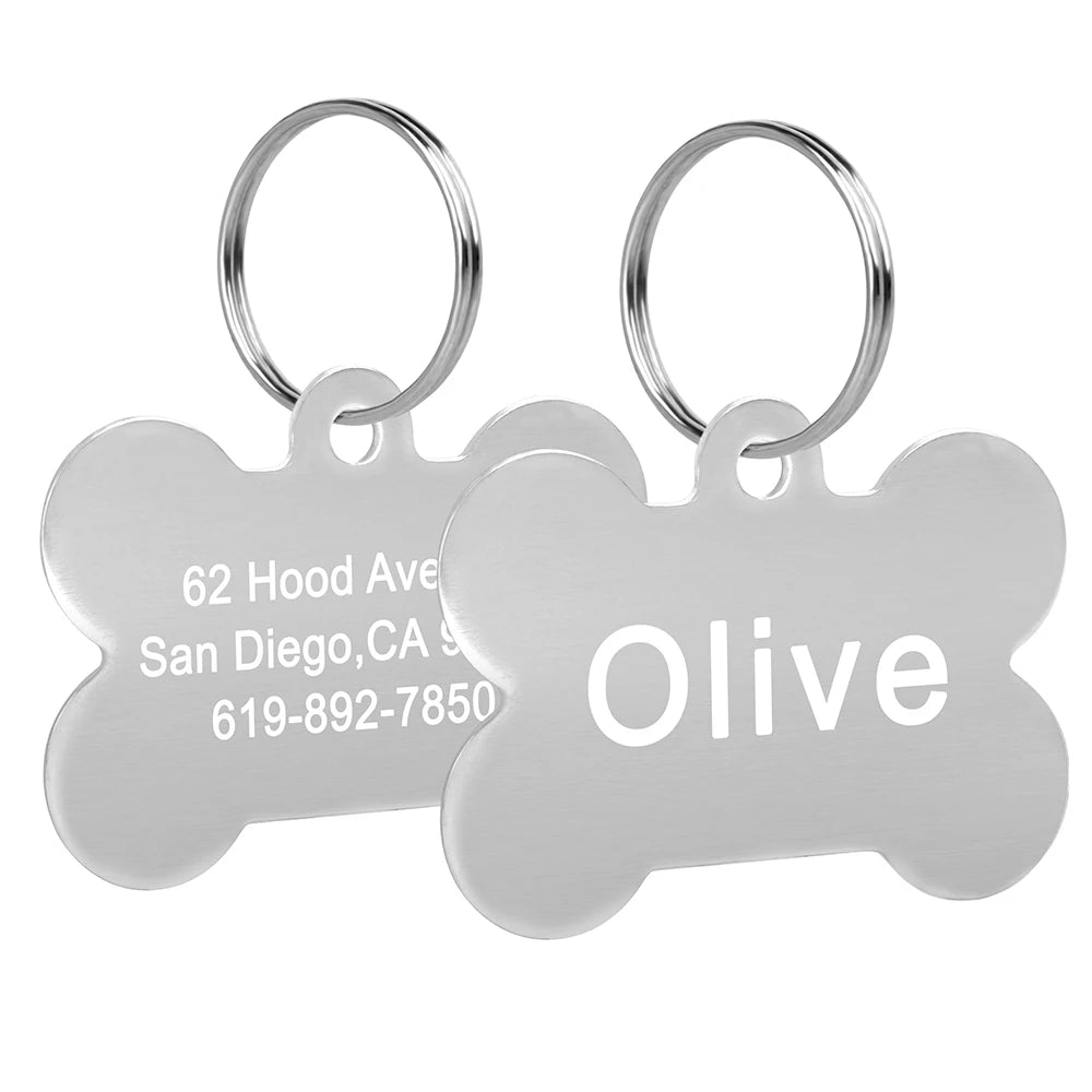 Bone Shaped Pet ID Tag Personalized Dog Cat Name Tags