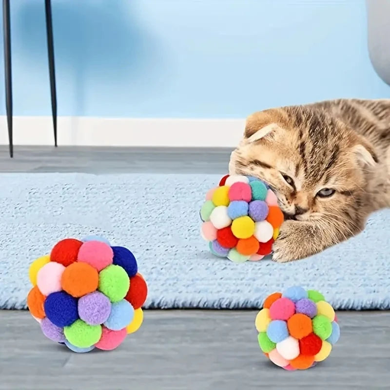 Pet Elastic Bell Ball Self Hi Ball Playing Cat Colorful Woolen Ball