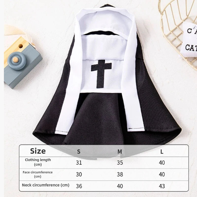 Halloween Cats Nun Costume Jesus Cross Print Kitty Clothes