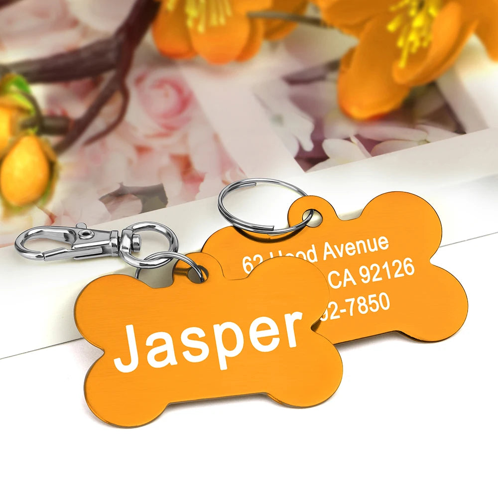 Bone Shaped Pet ID Tag Personalized Dog Cat Name Tags