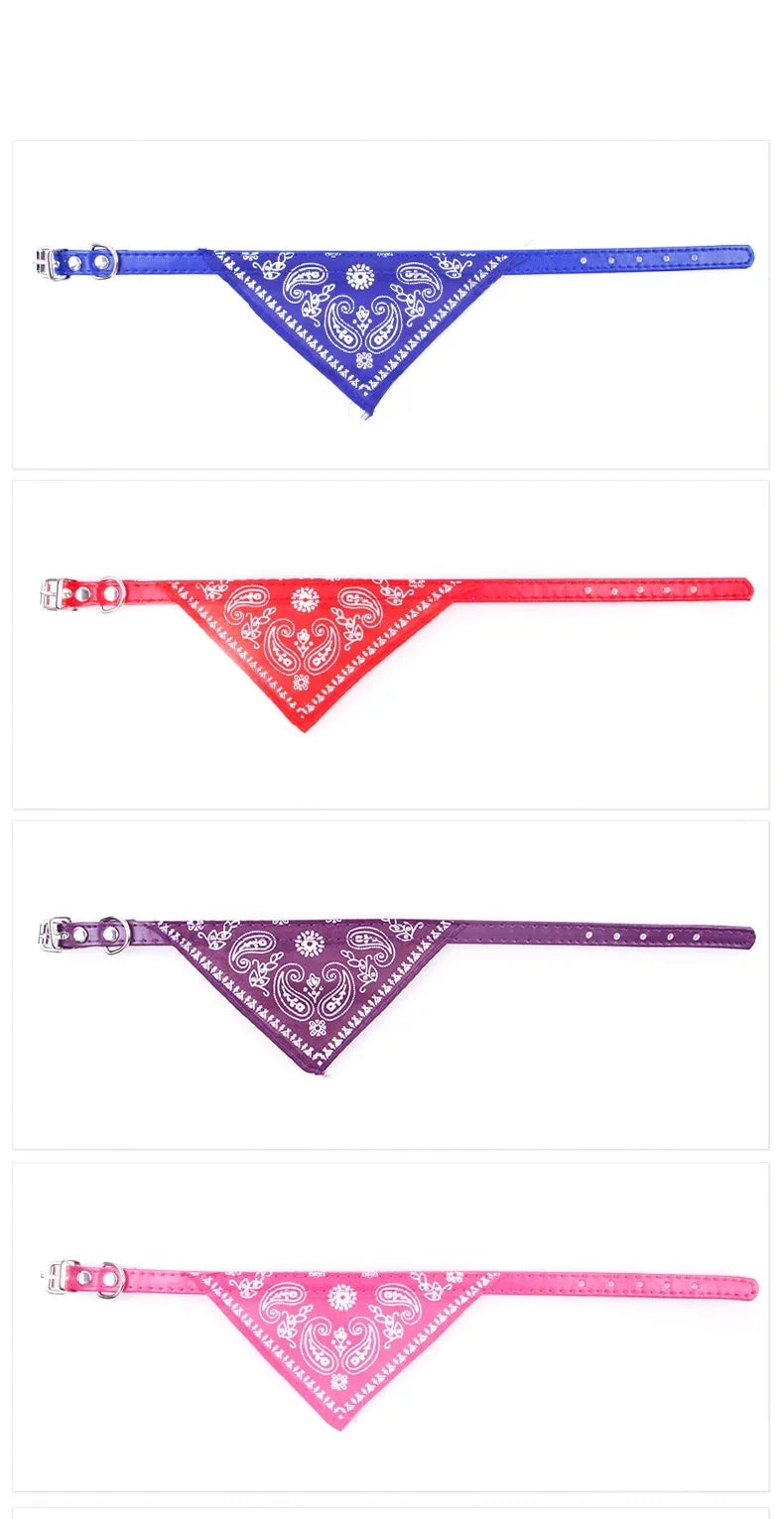 Adjustable Dog Bandana Leather Printed Soft Collar For Dog Pet