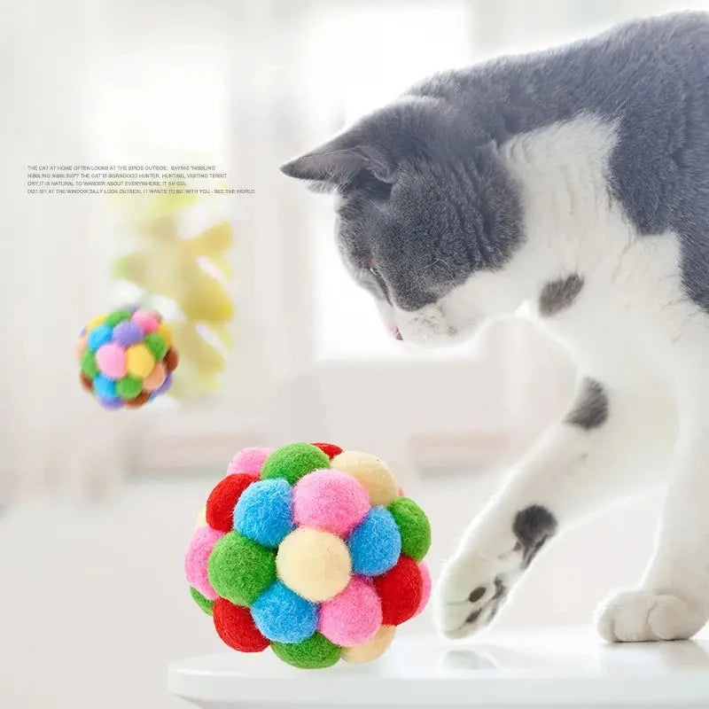 Pet Elastic Bell Ball Self Hi Ball Playing Cat Colorful Woolen Ball