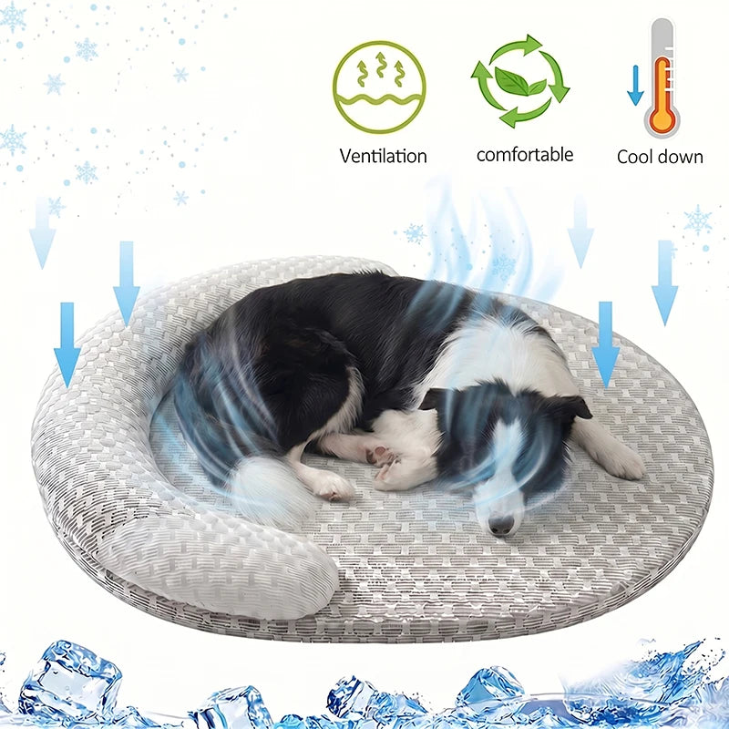 Cooling Dog Bed Summer Ice Silk Cat Mat Oval Pet Nest Breathable Heat Dissipation 
