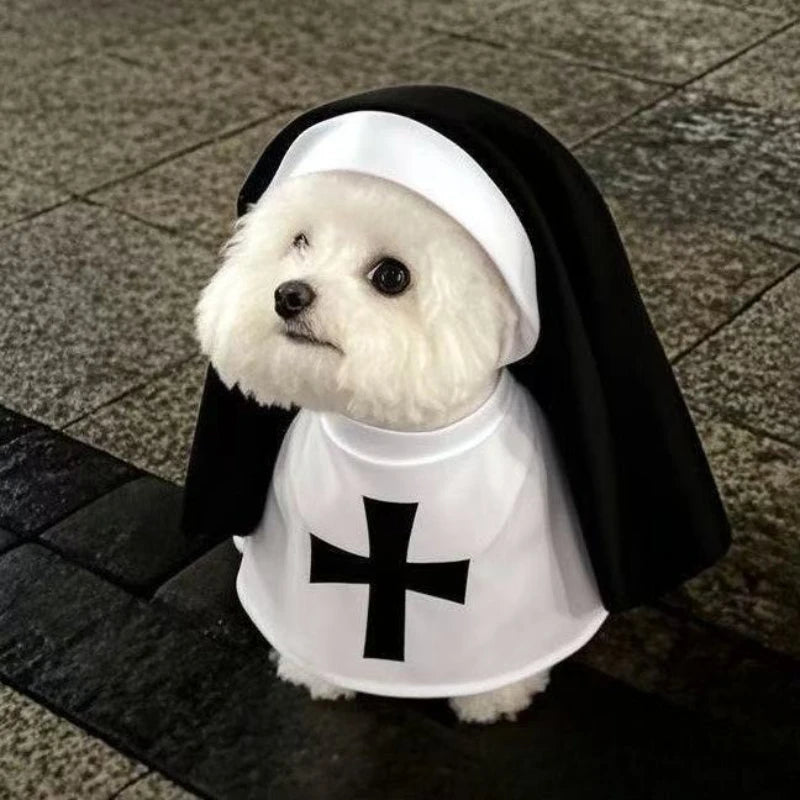 Halloween Cats Nun Costume Jesus Cross Print Kitty Clothes