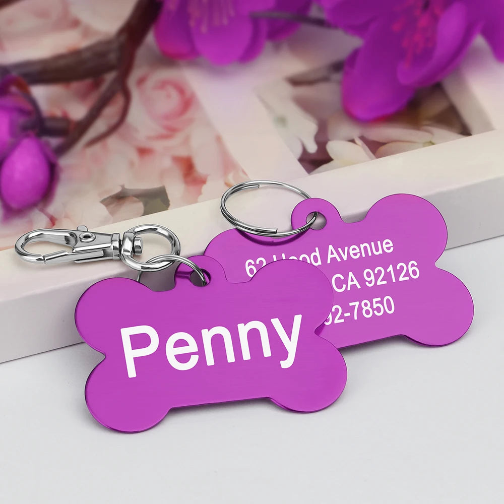 Bone Shaped Pet ID Tag Personalized Dog Cat Name Tags
