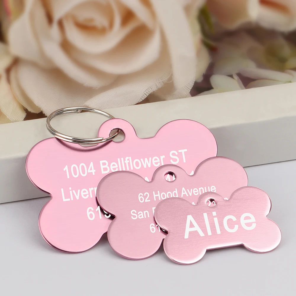 Bone Shaped Pet ID Tag Personalized Dog Cat Name Tags