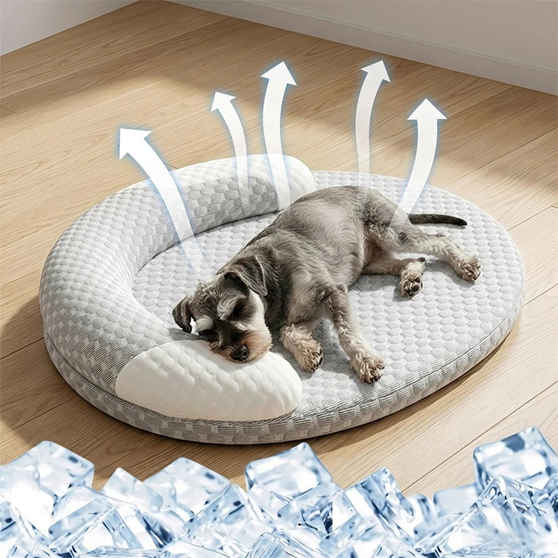 Cooling Dog Bed Summer Ice Silk Cat Mat Oval Pet Nest Breathable Heat Dissipation 