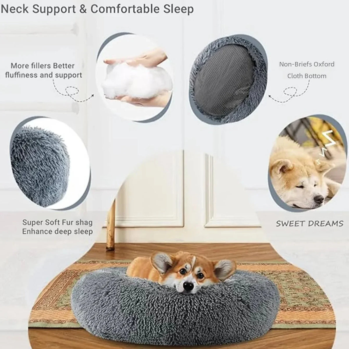  Round Pet Bed for Large Dog Bed Super Soft Cat Bed Plush Dog House for Medium Dog 