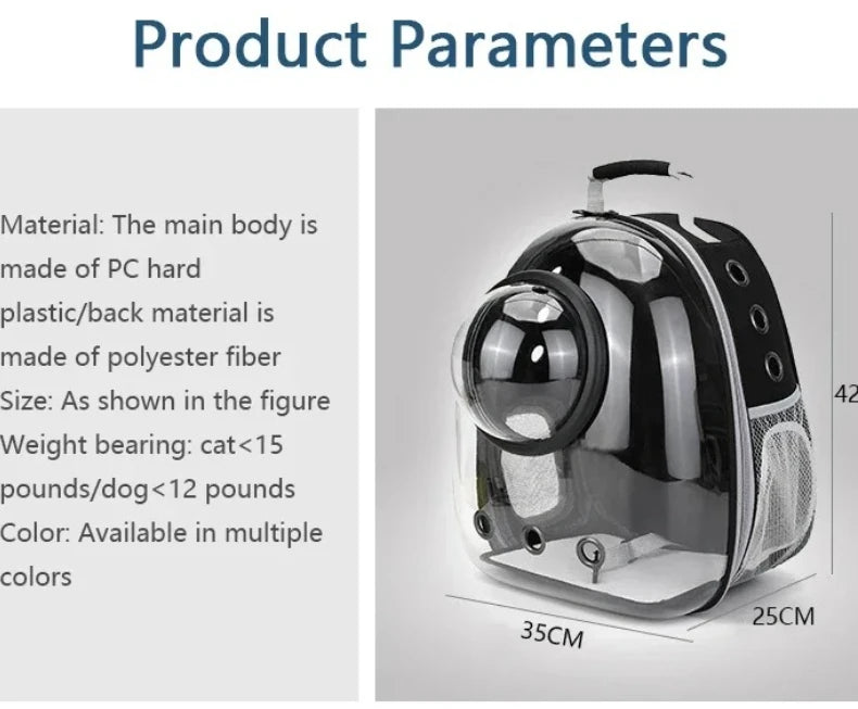 Transparent Breathable Portable Space Capsule Pet Carrier Backpack 