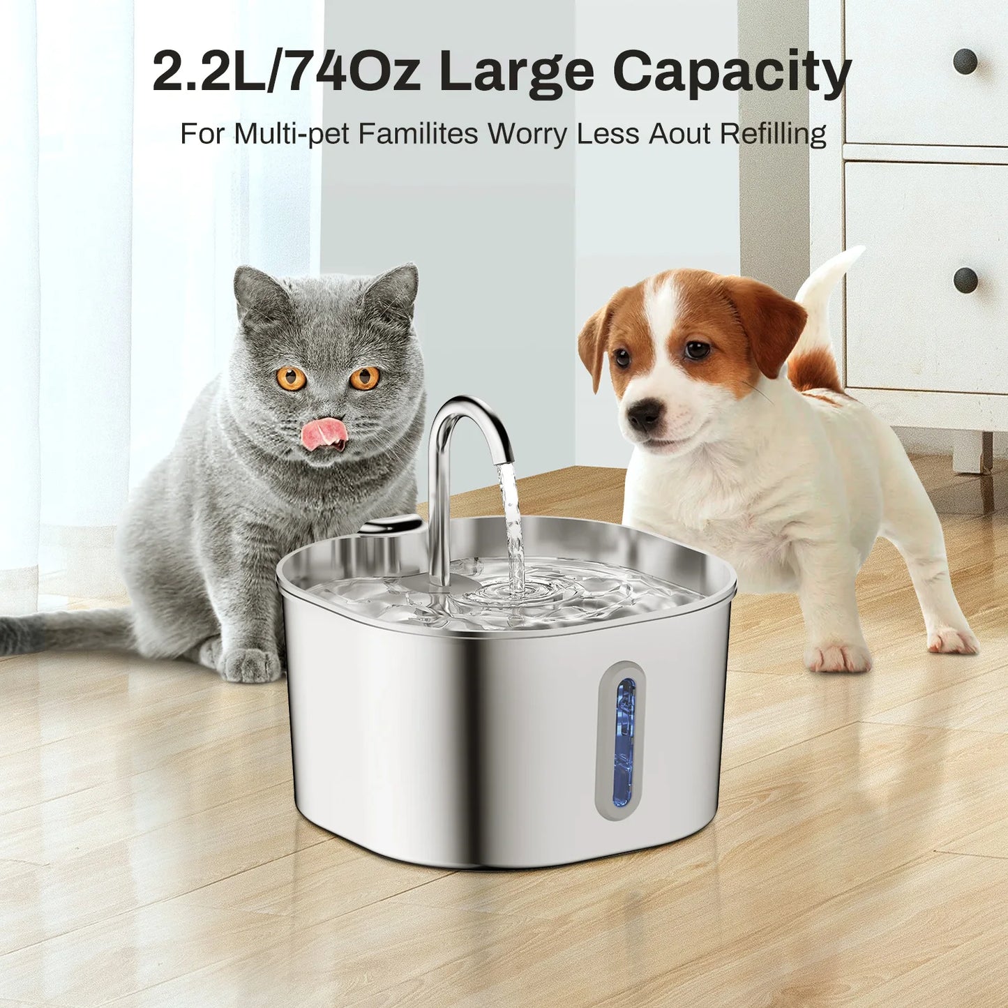 Pet Water Feeder Dog Water Fountain with Window（No 5V 1A Plug）