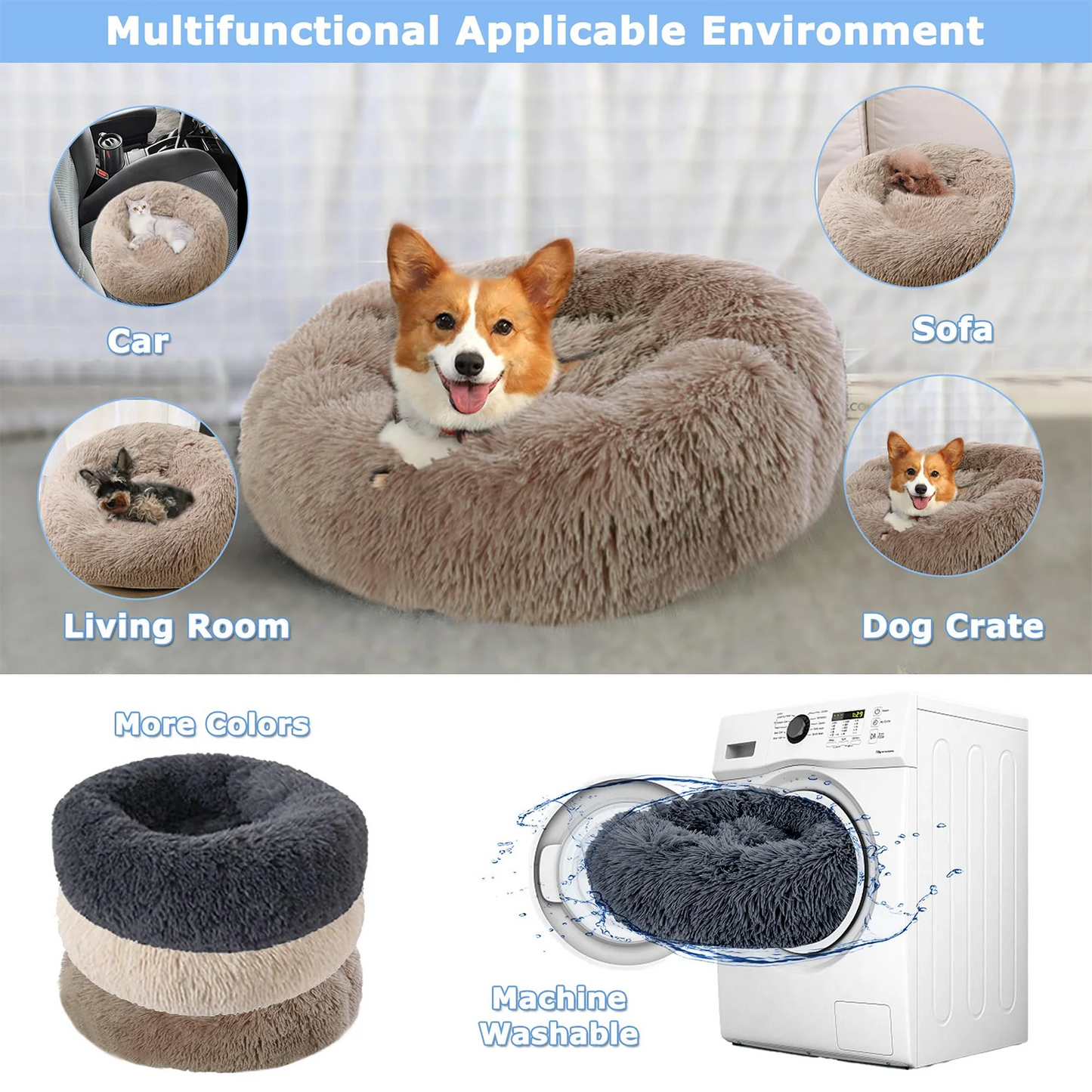  Round Pet Bed for Large Dog Bed Super Soft Cat Bed Plush Dog House for Medium Dog 