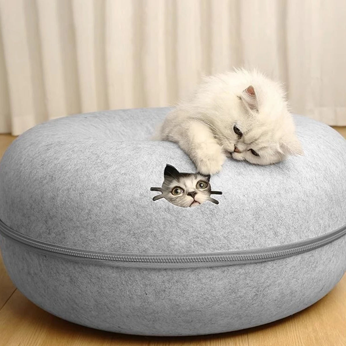 Interactive Round Small Cat Tunnel Nest Felt Kittens