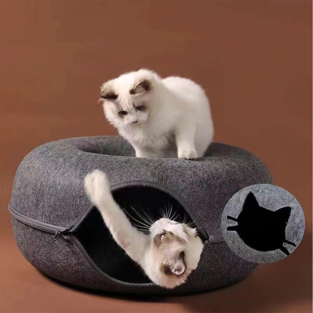 Interactive Round Small Cat Tunnel Nest Felt Kittens