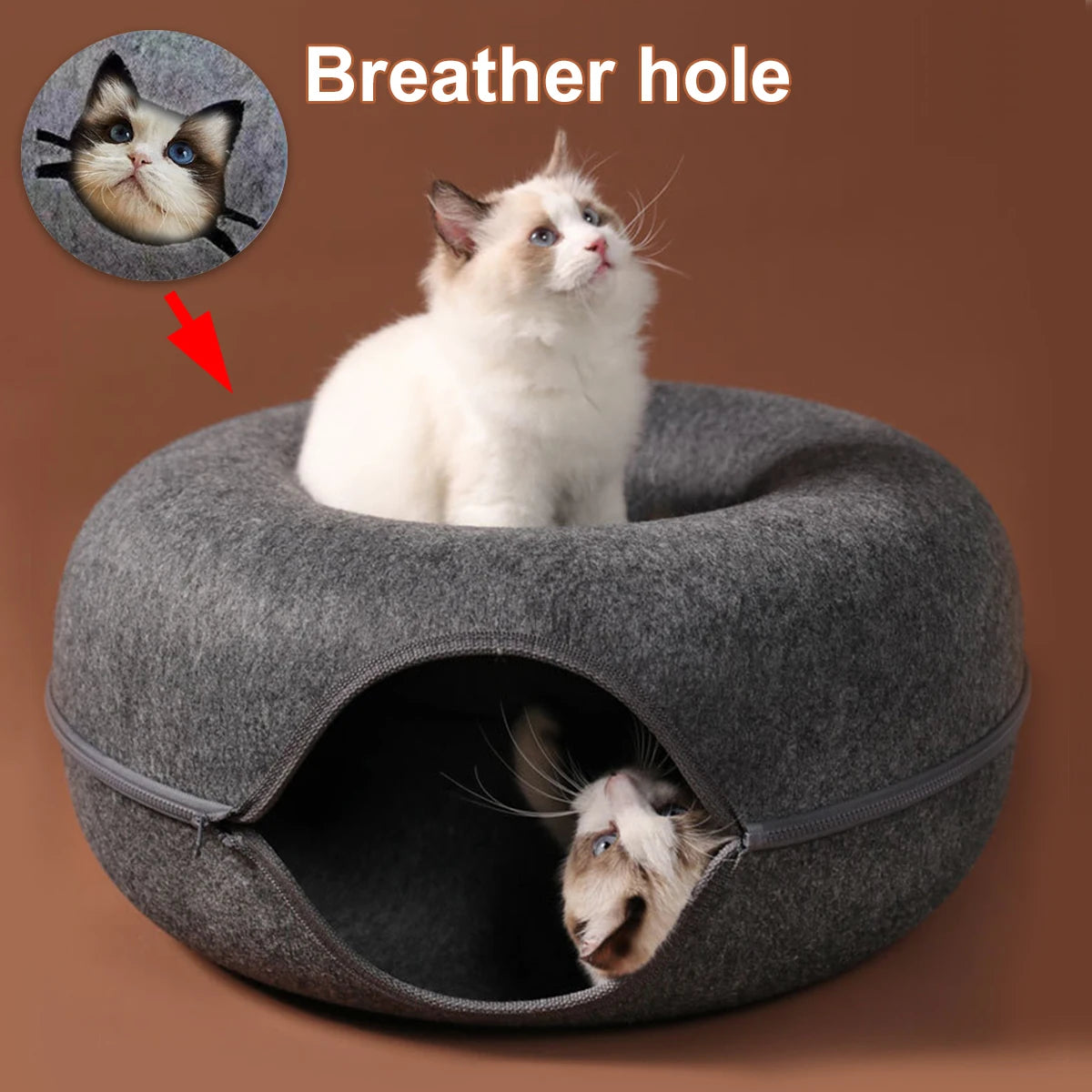 Interactive Round Small Cat Tunnel Nest Felt Kittens