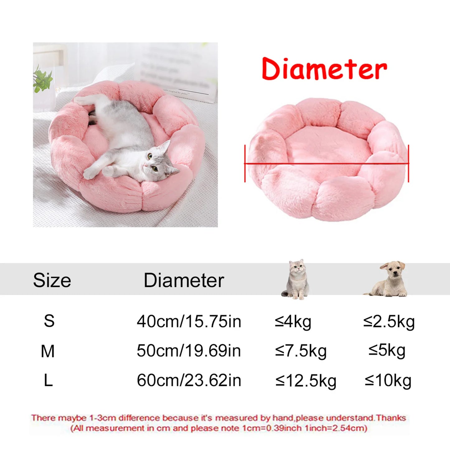  Round Pet Bed for Large Dog Bed Super Soft Cat Bed Plush Dog House for Medium Dog 