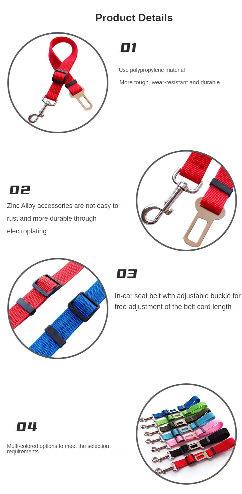 Car Seat Belt Pet Seat Vehicle Dog Harness Lead Clip Safety Lever Traction Dog Collars