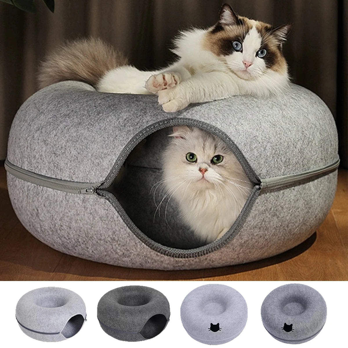 Interactive Round Small Cat Tunnel Nest Felt Kittens
