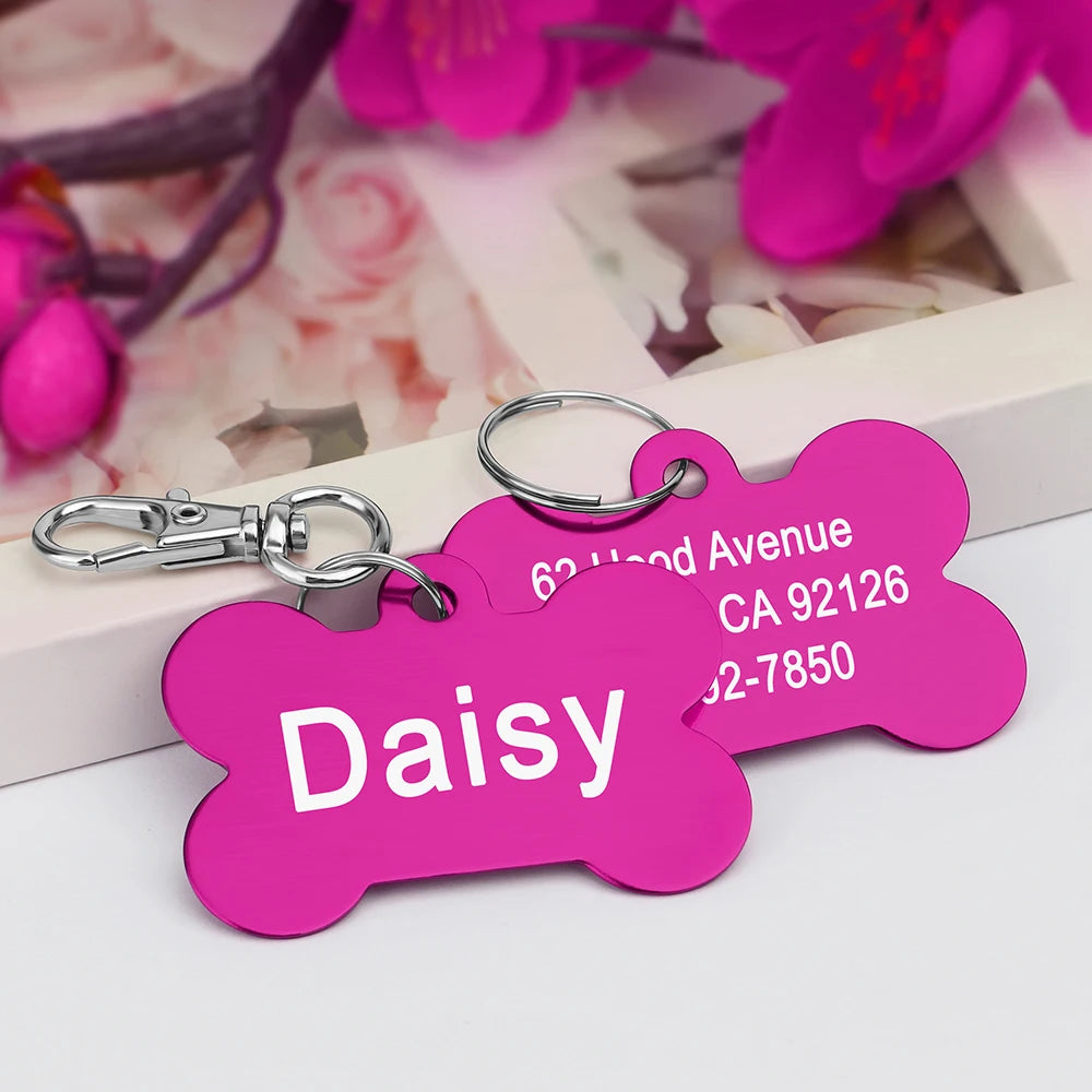 Bone Shaped Pet ID Tag Personalized Dog Cat Name Tags