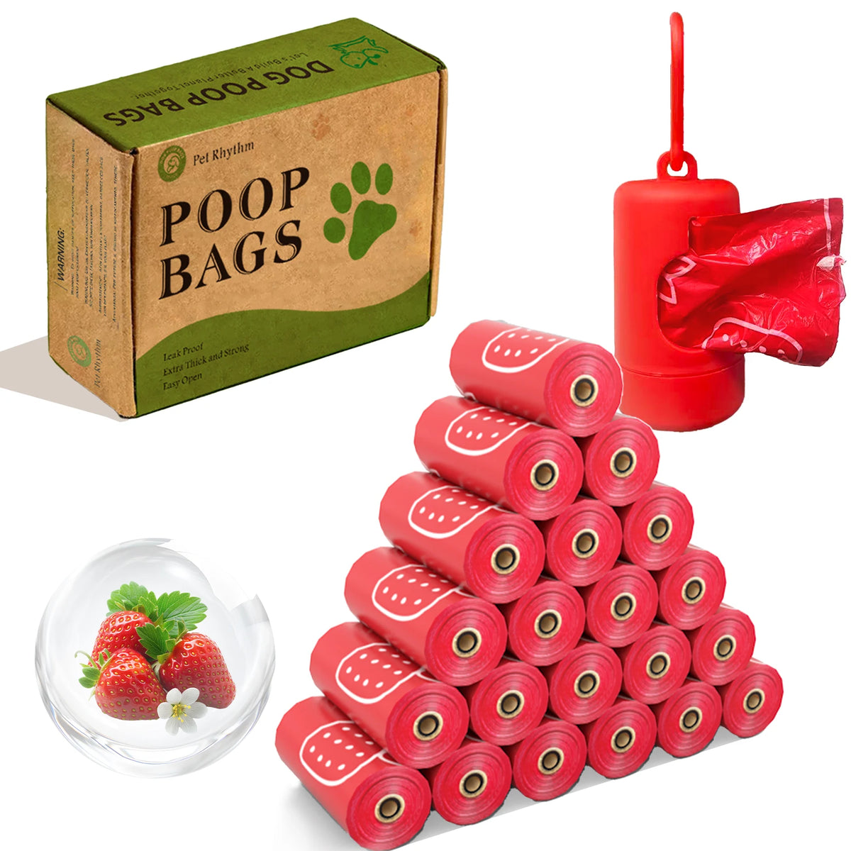 Photodegradable Red Dog Poop Bags with Strawberry Fragrance