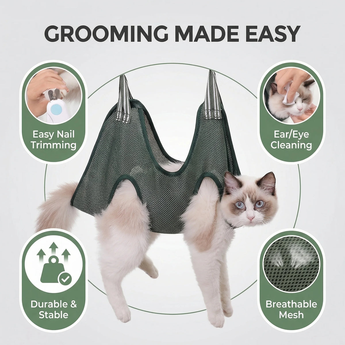 Cats Grooming Hammock Cat Dog Nail Trimming Restraint Bag Anti-Scratch Sling for Small Medium Dogs Adjustable Hanging Helper