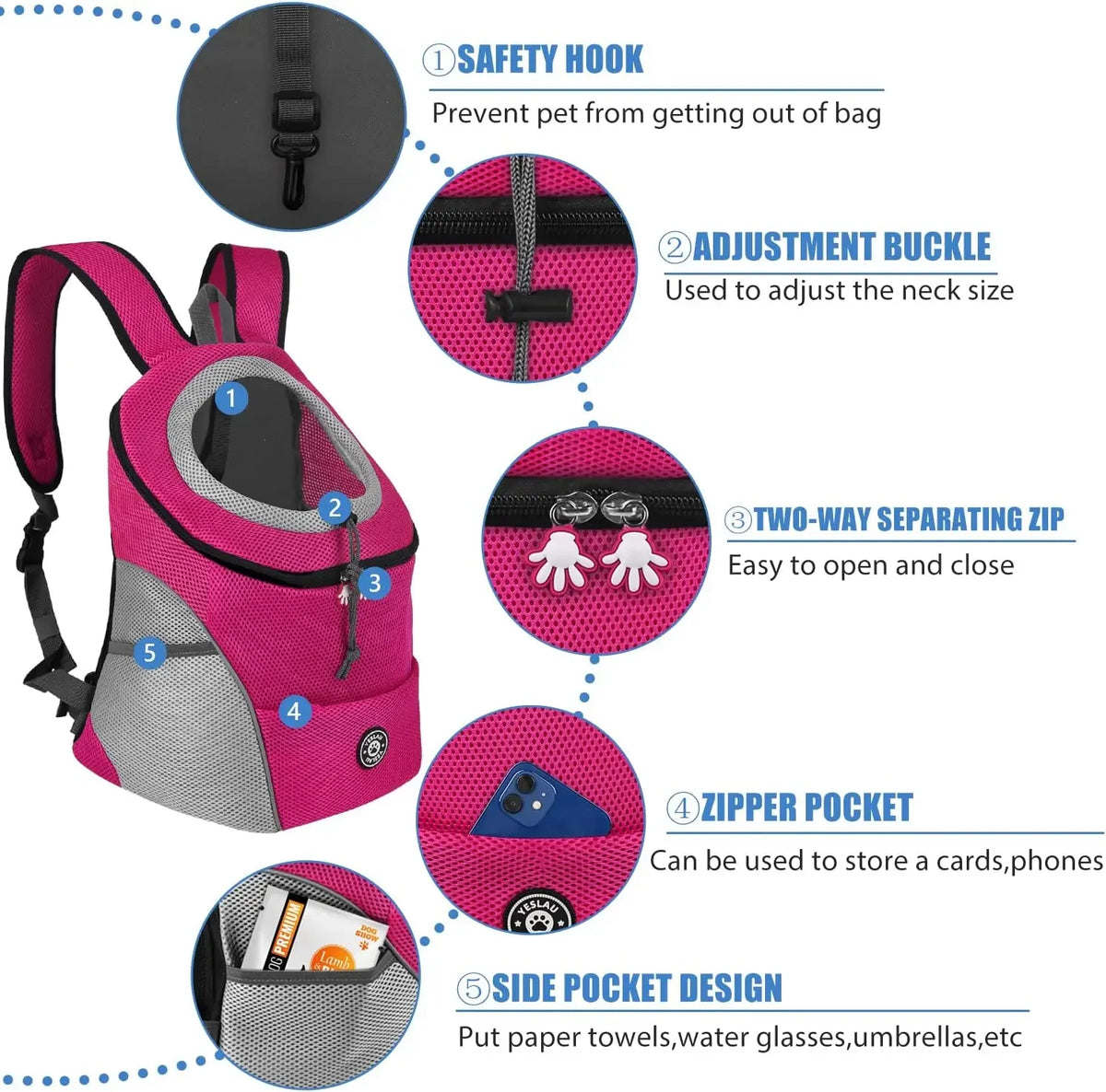 New Dog Pet Backpack Carrier Travel Bag Front Pack Breathable Adjustable 