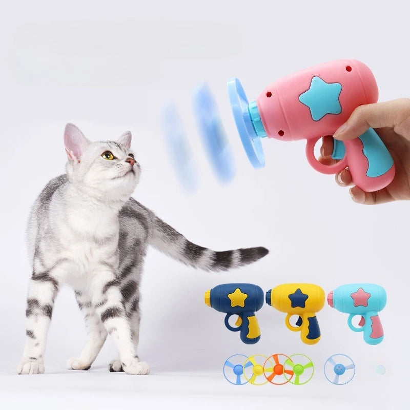 Training Toy For Kitten Mini Flying Disc Shooting Gun Chasing Games Cat Toys 