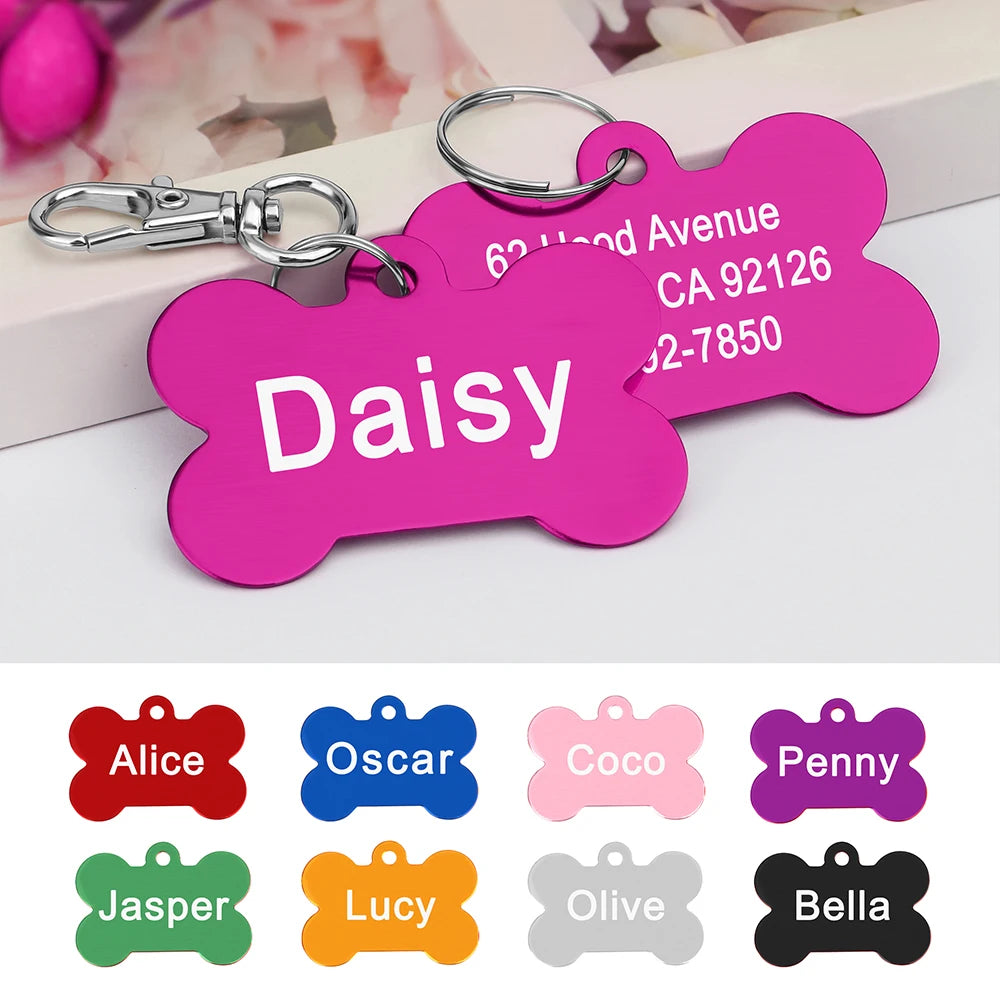Bone Shaped Pet ID Tag Personalized Dog Cat Name Tags