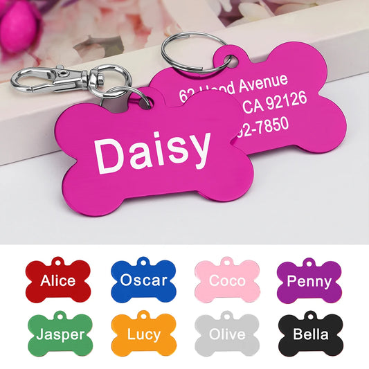 Bone Shaped Pet ID Tag Personalized Dog Cat Name Tags