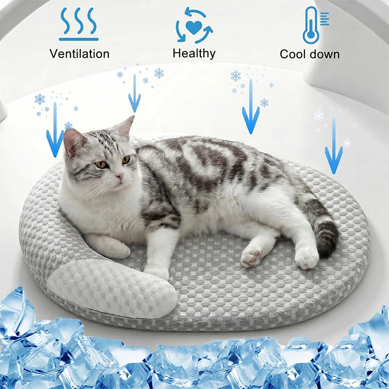 Cooling Dog Bed Summer Ice Silk Cat Mat Oval Pet Nest Breathable Heat Dissipation 