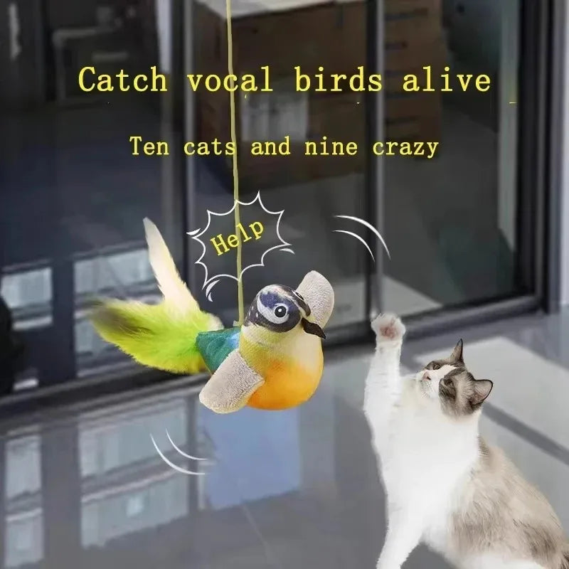 The Pet Cat Toy Emulates the Sound Bird to Amuse the Cat Elastic Rope to Relieve Boredom