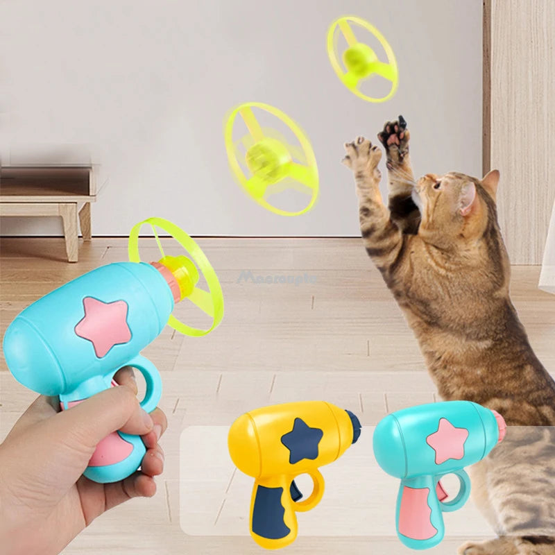 Training Toy For Kitten Mini Flying Disc Shooting Gun Chasing Games Cat Toys 