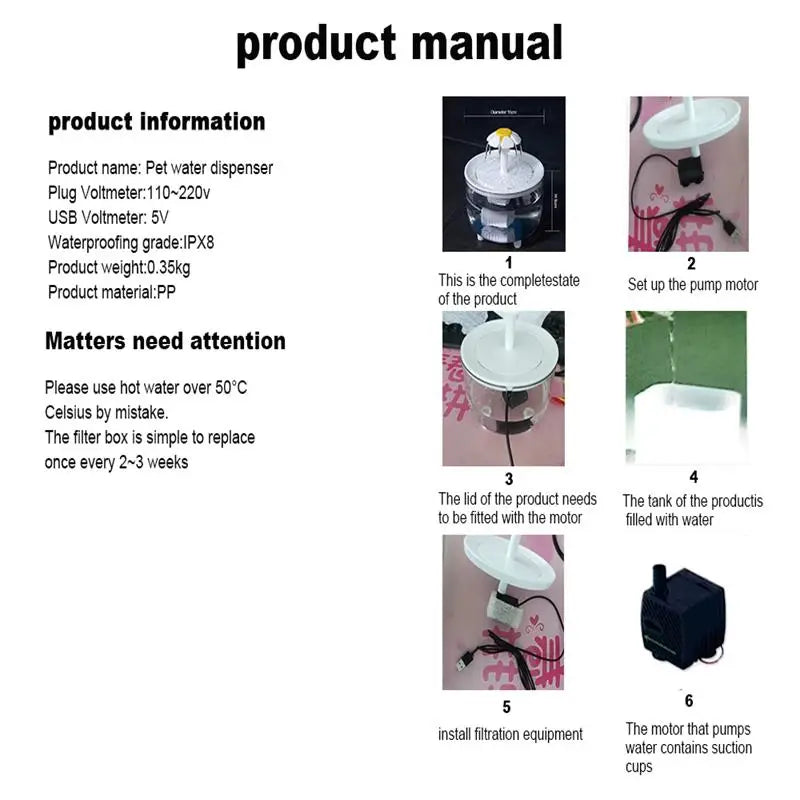 Pets Water Fountain Auto Filter USB Electric Mute Cat Drinker Bowl 1200mL
