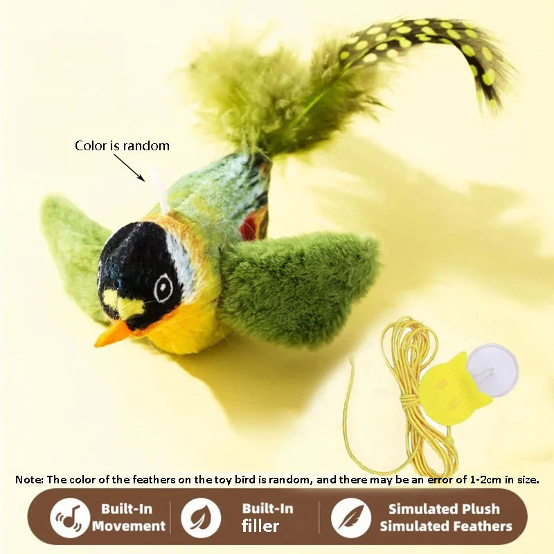 The Pet Cat Toy Emulates the Sound Bird to Amuse the Cat Elastic Rope to Relieve Boredom